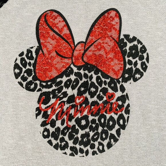 Disney Minnie Mouse Sweater Juniors XXL Gray  Lace Sparkle Bow Ears Vacation - Picture 3 of 9